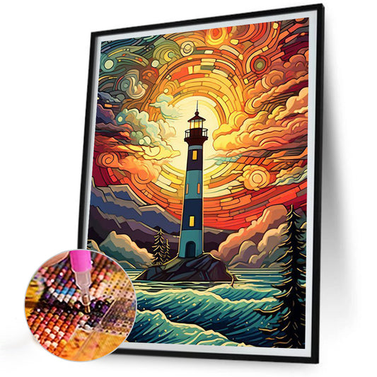 Diamond Painting - Full Round - Sunset seaside lighthouse (30*40CM)