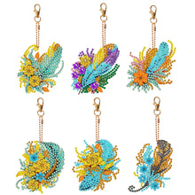 Load image into Gallery viewer, 6PCS Double Sided Special Shape Diamond Art Keyring (Flower Feather)