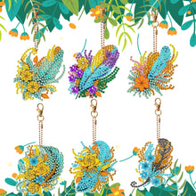 Load image into Gallery viewer, 6PCS Double Sided Special Shape Diamond Art Keyring (Flower Feather)