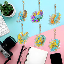 Load image into Gallery viewer, 6PCS Double Sided Special Shape Diamond Art Keyring (Flower Feather)