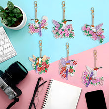 Load image into Gallery viewer, 6PCS Double Sided Special Shape Diamond Art Keyring (Flower Hummingbird)