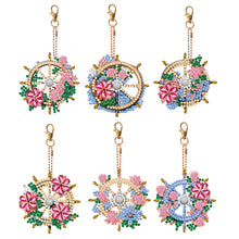 Load image into Gallery viewer, 6PCS Double Sided Special Shape Diamond Art Keyring (Flower Rudder)