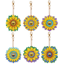Load image into Gallery viewer, 6PCS Double Sided Special Shape Diamond Art Keyring (Sunflower Mandala)