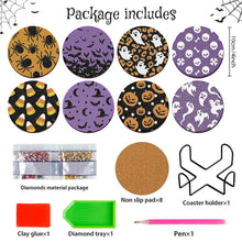 Load image into Gallery viewer, 8PCS Diamond Painting Coasters Kits with Holder (Halloween Pattern)