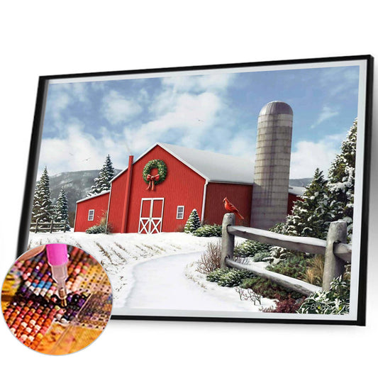 Diamond Painting - Full Round - red christmas barn (50*40CM)