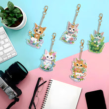 Load image into Gallery viewer, 5PCS Double Sided Diamond Art Keyring Cup Cat for Adult Kid Purse Handbag Decor