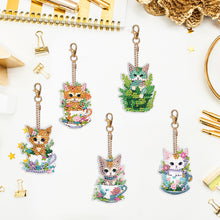 Load image into Gallery viewer, 5PCS Double Sided Diamond Art Keyring Cup Cat for Adult Kid Purse Handbag Decor