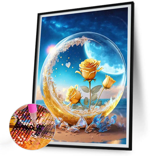 Diamond Painting - Full Round - Yellow rose under the moon (30*40CM)