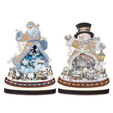 Load image into Gallery viewer, 2PCS Wooden Xmas Snowman Desktop Diamond Painting Ornament (#1)