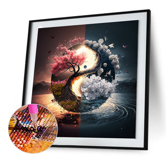 Diamond Painting - Full Round - Yin and Yang diagram of sacred tree (30*30CM)