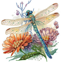 Load image into Gallery viewer, Diamond Painting - Partial Special Shaped - Simple dragonfly and flowers (40*40CM)
