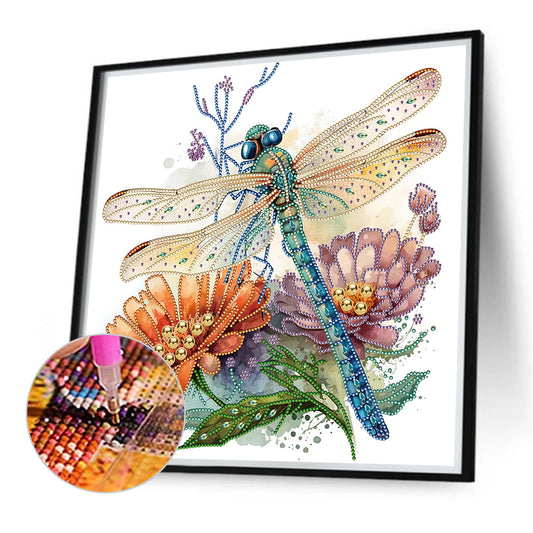 Diamond Painting - Partial Special Shaped - Simple dragonfly and flowers (40*40CM)
