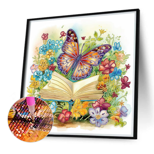 Diamond Painting - Partial Special Shaped - Minimalistic book and butterfly (40*40CM)