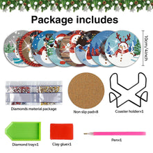 Load image into Gallery viewer, 8PCS Diamond Painting Art Coaster Kit with Holder (Christmas Snowman)