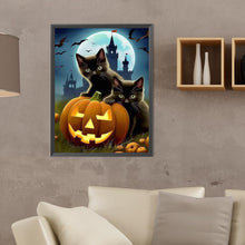 Load image into Gallery viewer, Diamond Painting - Full Round - Halloween black cat and pumpkin lantern (30*40CM)