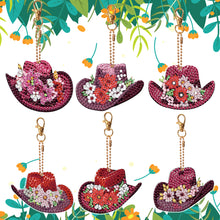 Load image into Gallery viewer, 6PCS Double Sided Special Shape Diamond Painting Keychain (Vintage Cowboy Hat)