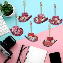 Load image into Gallery viewer, 6PCS Double Sided Special Shape Diamond Painting Keychain (Vintage Cowboy Hat)
