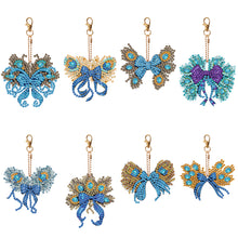Load image into Gallery viewer, 6PCS Double Sided Special Shape Diamond Painting Keychain (Peacock Bow)
