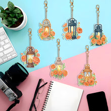 Load image into Gallery viewer, 6PCS Double Sided Special Shape Diamond Painting Keychain (Flower Night Light)