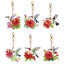 Load image into Gallery viewer, 6PCS Double Sided Special Shape Diamond Painting Keychain (Hummingbird Flower)