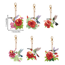 Load image into Gallery viewer, 6PCS Double Sided Special Shape Diamond Painting Keychain (Hummingbird Flower)