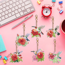 Load image into Gallery viewer, 6PCS Double Sided Special Shape Diamond Painting Keychain (Hummingbird Flower)