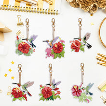 Load image into Gallery viewer, 6PCS Double Sided Special Shape Diamond Painting Keychain (Hummingbird Flower)