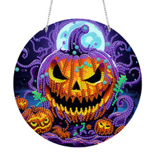 Load image into Gallery viewer, Suncatcher Double Sided Diamond Painting Hanging Sign (Pumpkin Monster)
