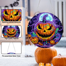 Load image into Gallery viewer, Suncatcher Double Sided Diamond Painting Hanging Sign (Pumpkin Monster)