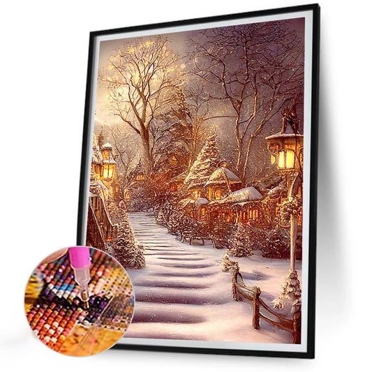 Diamond Painting - Full Round - Snowy night street scene (30*40CM)