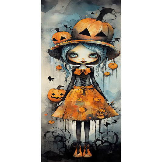 Diamond Painting - Full Round - Halloween pumpkin little witch (30*70CM)