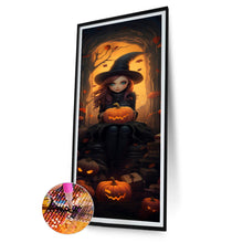 Load image into Gallery viewer, Diamond Painting - Full Round - Halloween little witch holding pumpkin (30*70CM)