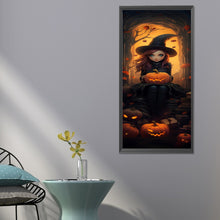 Load image into Gallery viewer, Diamond Painting - Full Round - Halloween little witch holding pumpkin (30*70CM)