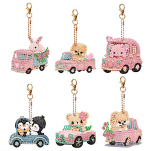 Load image into Gallery viewer, 6 PCS Double Sided Special Shape Rhinestone Painting Keychain Pendant Bear Puppy