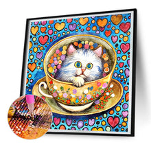 Load image into Gallery viewer, Diamond Painting - Full Round - cat in tea cup (30*30CM)