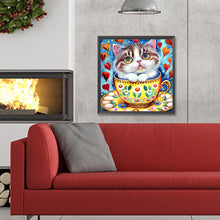 Load image into Gallery viewer, Diamond Painting - Full Round - cat in tea cup (30*30CM)