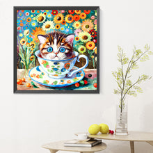Load image into Gallery viewer, Diamond Painting - Full Round - cat in tea cup (30*30CM)