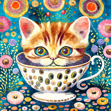 Load image into Gallery viewer, Diamond Painting - Full Round - cat in tea cup (30*30CM)