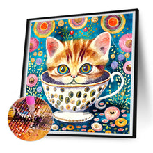 Load image into Gallery viewer, Diamond Painting - Full Round - cat in tea cup (30*30CM)