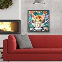 Load image into Gallery viewer, Diamond Painting - Full Round - cat in tea cup (30*30CM)