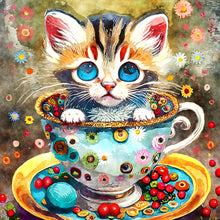 Load image into Gallery viewer, Diamond Painting - Full Round - cat in tea cup (30*30CM)