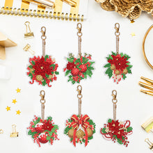 Load image into Gallery viewer, 6PCS Double Sided Diamond Art Keyring Christmas Wreath Diamond Painting Keychain