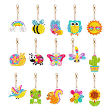 Load image into Gallery viewer, 15PCS Diamond Art Keyring Bee Double Sided Diamond Painting Keychain Cactus Frog