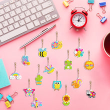 Load image into Gallery viewer, 15PCS Diamond Art Keyring Bee Double Sided Diamond Painting Keychain Cactus Frog