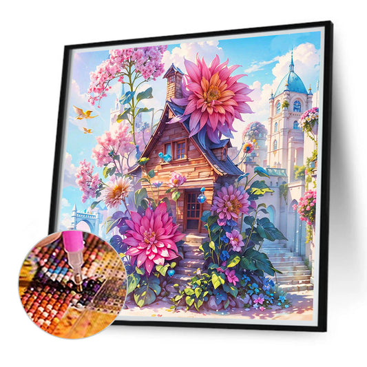 Diamond Painting - Full Round - Serenity Flower and Cabin (40*40CM)