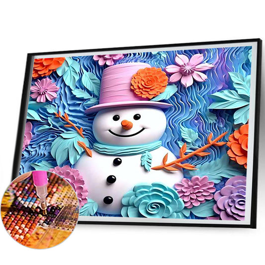 Diamond Painting - Full Round - Paper sculpture blue snowman (40*50CM)