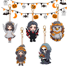 Load image into Gallery viewer, 5PCS Double Sided Diamond Painting Keychain Full Drill Keyring Halloween Role