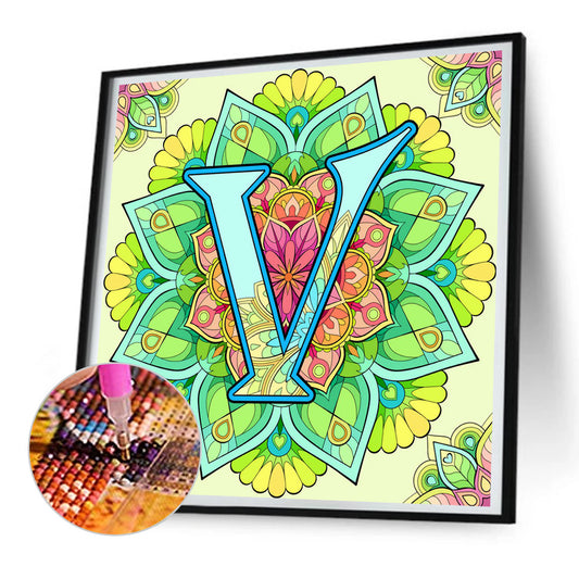 Diamond Painting - Full Round - Mandala letter V (30*30CM)