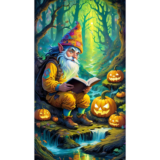 Diamond Painting - Full Round - Pumpkin lantern and grandpa in the forest (40*70CM)
