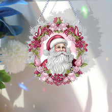 Load image into Gallery viewer, Acrylic Special Shape Diamond Painting Hanging Sign Pink Santa (#1)